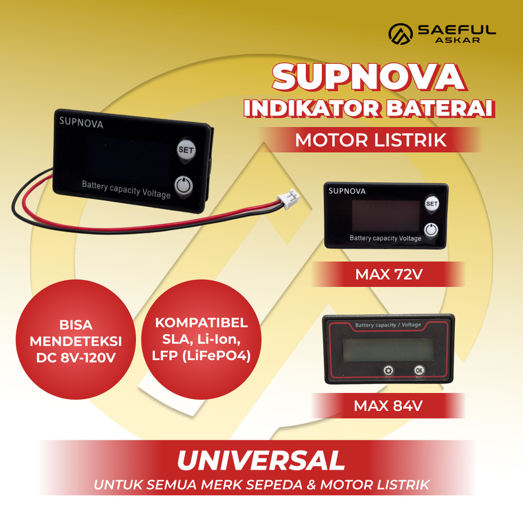 Indikator Baterai Lithium dan LFP Motor Listrik Supnova