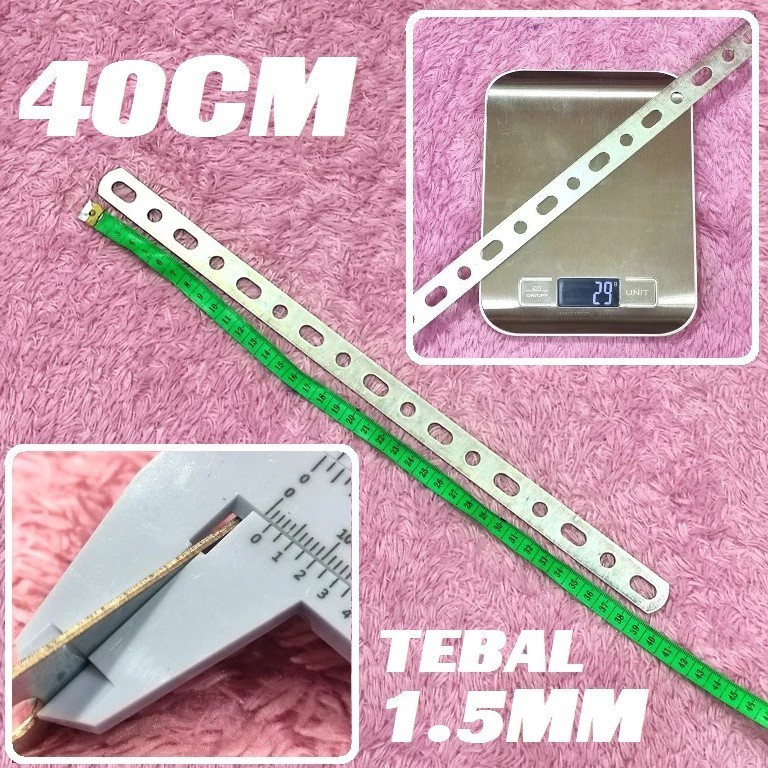 (33K) PLAT TEBAL 40CM 1.5MM lubang panjang universal led lampu tambahan variasi penggaris rem motor 