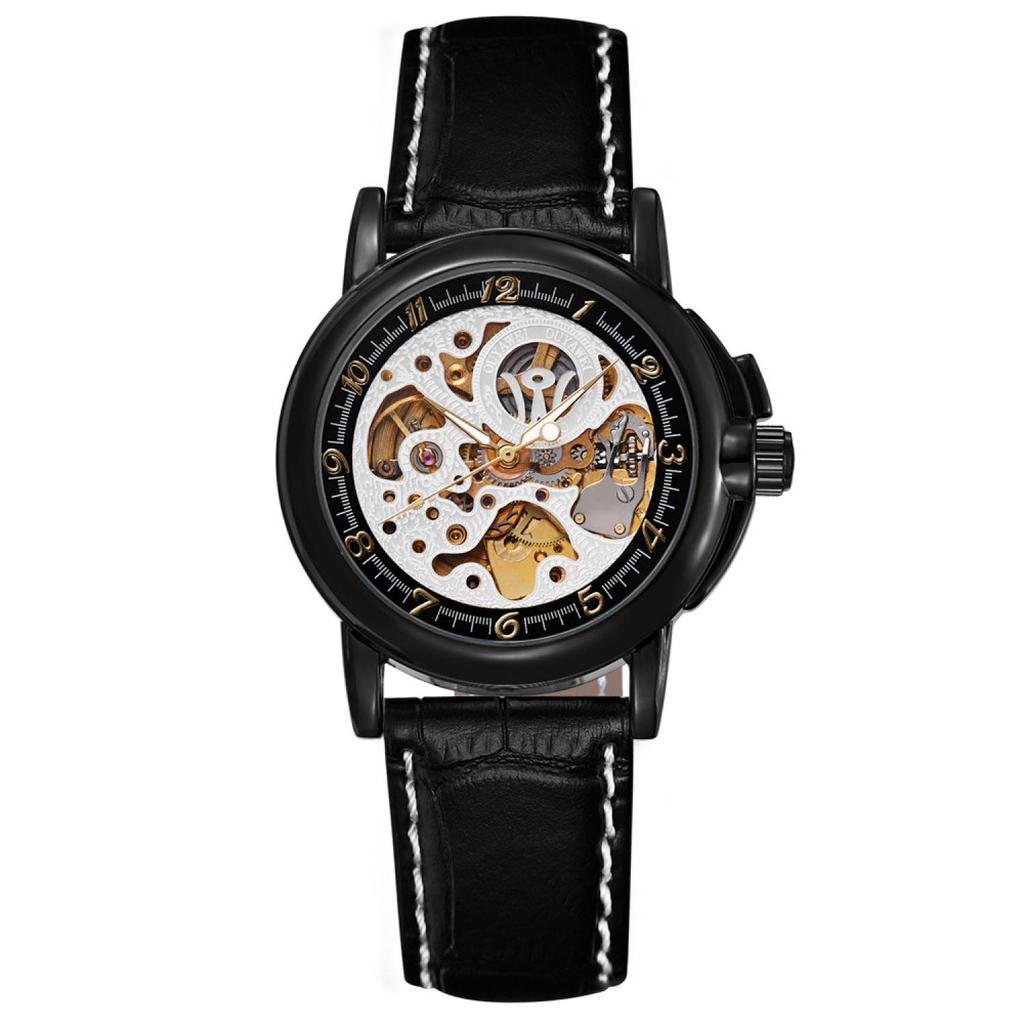 storeamelia Ouyawei Jam Tangan Skeleton Leather Strap Automatic Mechanical Watch - OYW1039