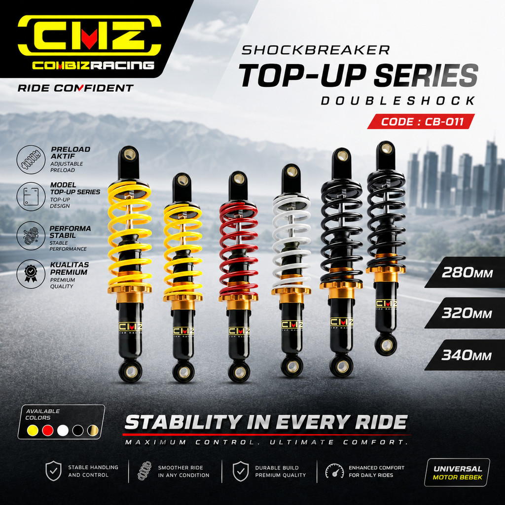 Shock Breaker Belakang 340MM – Skok Supra Kharisma Revo Blade Model Top Up | Universal Motor CMZ Rac