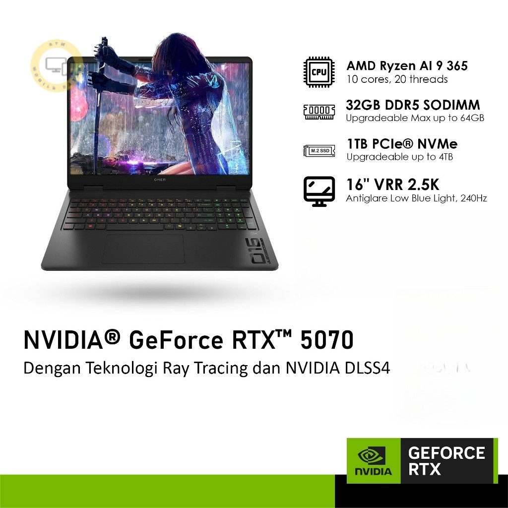 HP OMEN 16 AP0197AX GeForce RTX™ 5070 8GB - RYZEN AI 9 365 32GB 1TB WINDOWS 11 16.0 INCH WQXGA 240HZ