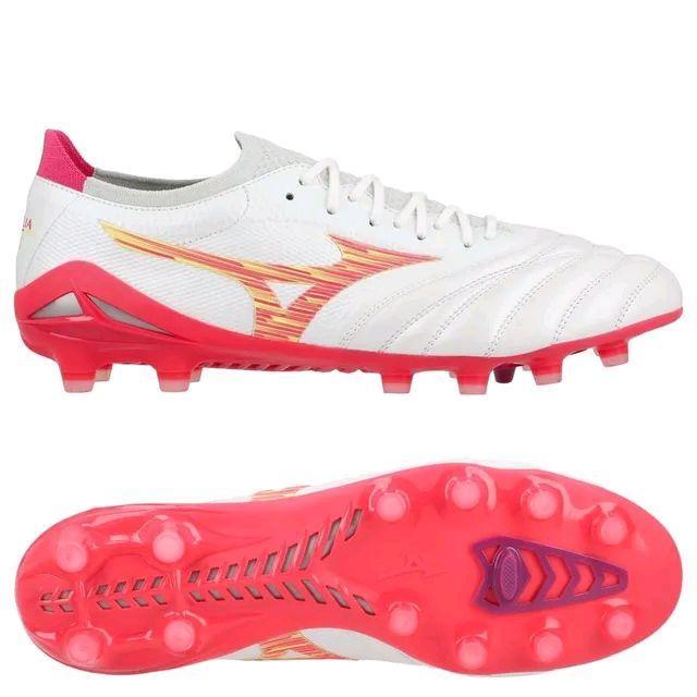 Sepatu Bola Mizuno Morelia Neo IV Beta Made in Japan FG Blazing Flair - White/Pink Tetra/Fuchsia Pur