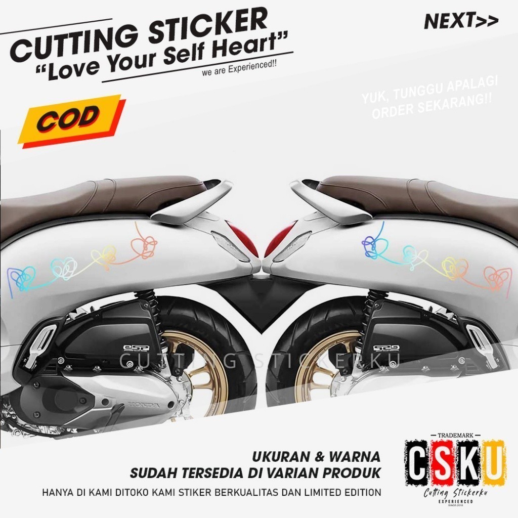 Cutting Sticker Love Your Self Heart BTS Album Variasi Motor Mobil