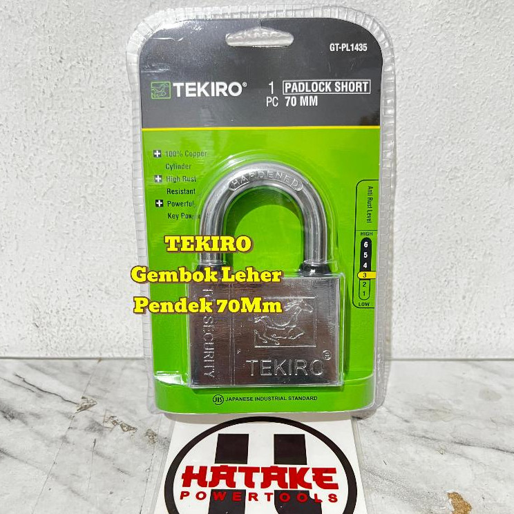 Gembok TEKIRO Putih 70MM LEHER PENDEK - Gembok Pendek Chrome Padlock Short Top Security GT-PL1435