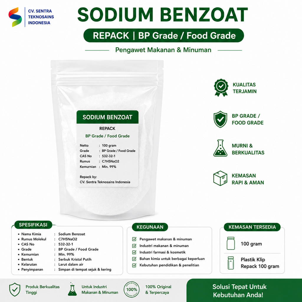 Sodium Benzoat BP Grade Food Grade 100 Gram | Sodium Benzoate | Natrium Benzoat | Benzoic Acid Sodiu