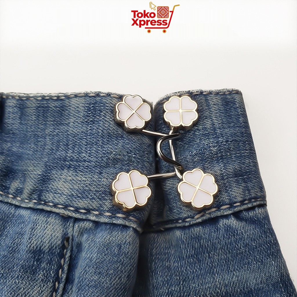 Toko Xpress Kancing Pengecil Pinggang Jeans Adjustable Motif Daisy Untuk Unisex Set Isi 4pcs Mudah D
