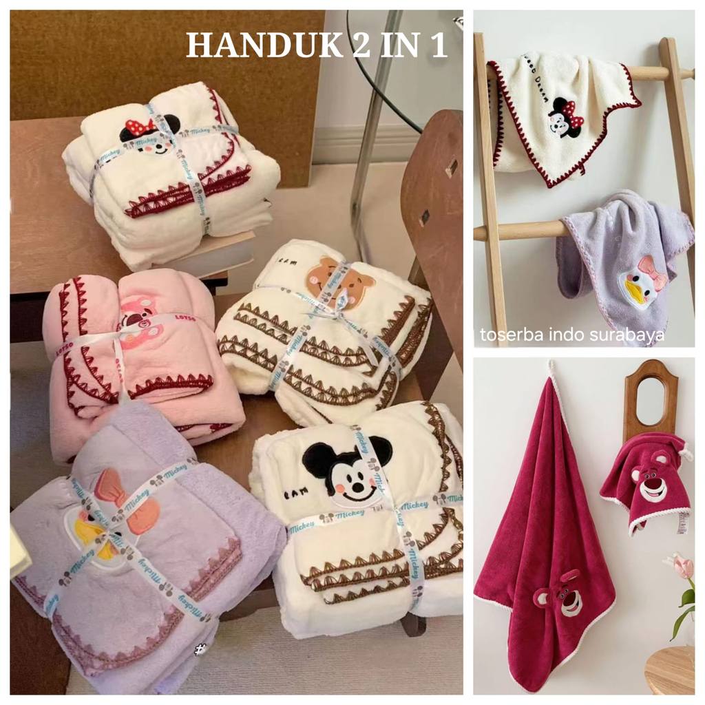 Handuk Mandi Disney 2 in 1 set Handuk / Handuk 1 set isi 2
