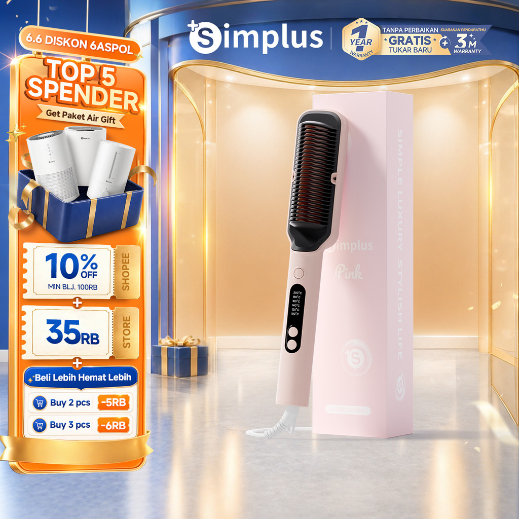 Simplus Sisir Elektrik Pelurus Rambut Ion Negatif Pelurus Rambut