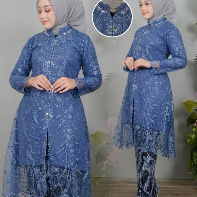 Set Kebaya Tunik Tile Payet Ukuran Jumbo LD 120 Model Kekinian Modern untuk Kondangan Wanita