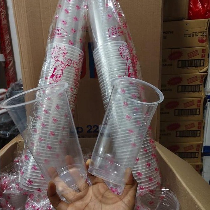 Cup 22Oz Oval/Datar Isi 1000Pcs Gelas Plastik Tebal Untuk Es, Boba & Minuman Kekinian Tbk