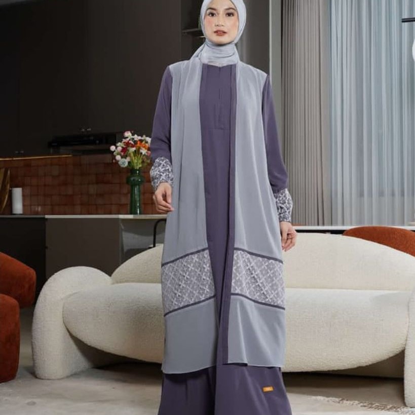 Sarimbit Ivory Gamis Dewasa Drak Purple Nibras/Gamis Dewasa nibras/Gamis nibras Fashion/Gamis Muslim