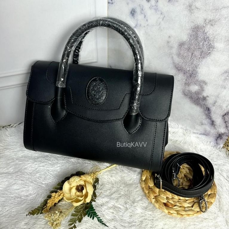 Tas Giat Hitam Persit, Bhayangkari - Desain Elegan, Bahan Kulit Sintesis Logo Magnet