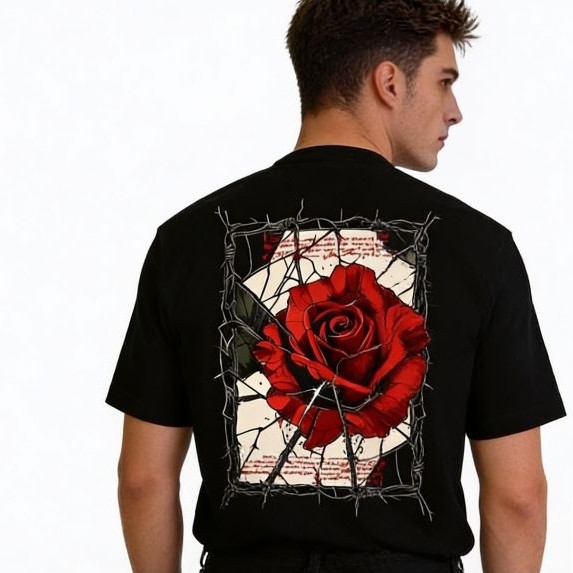 T-shirt kaos pria distro bahan cotton 24s motif bunga mawar