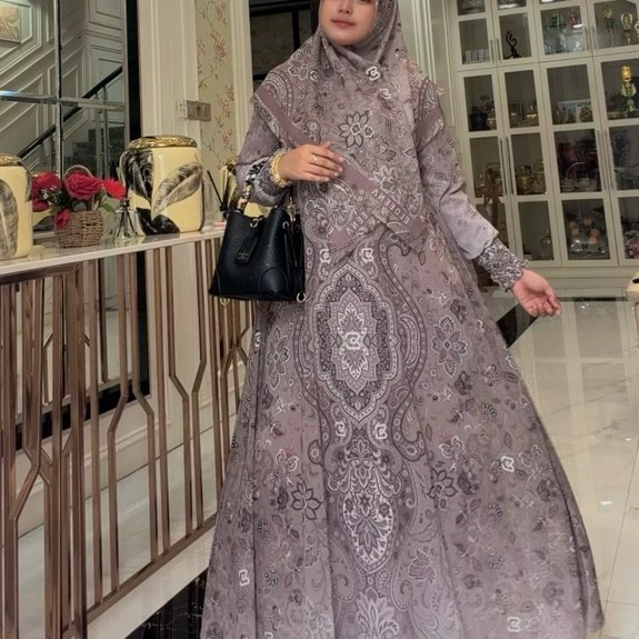 Gamis Hijab Voal Printing Mocca by Eldeena syari