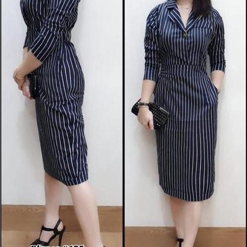 Pilihan - Dress Blazer Korea - Dress Salur - Bodycon Dress Korea - Dress Kancing Depan
