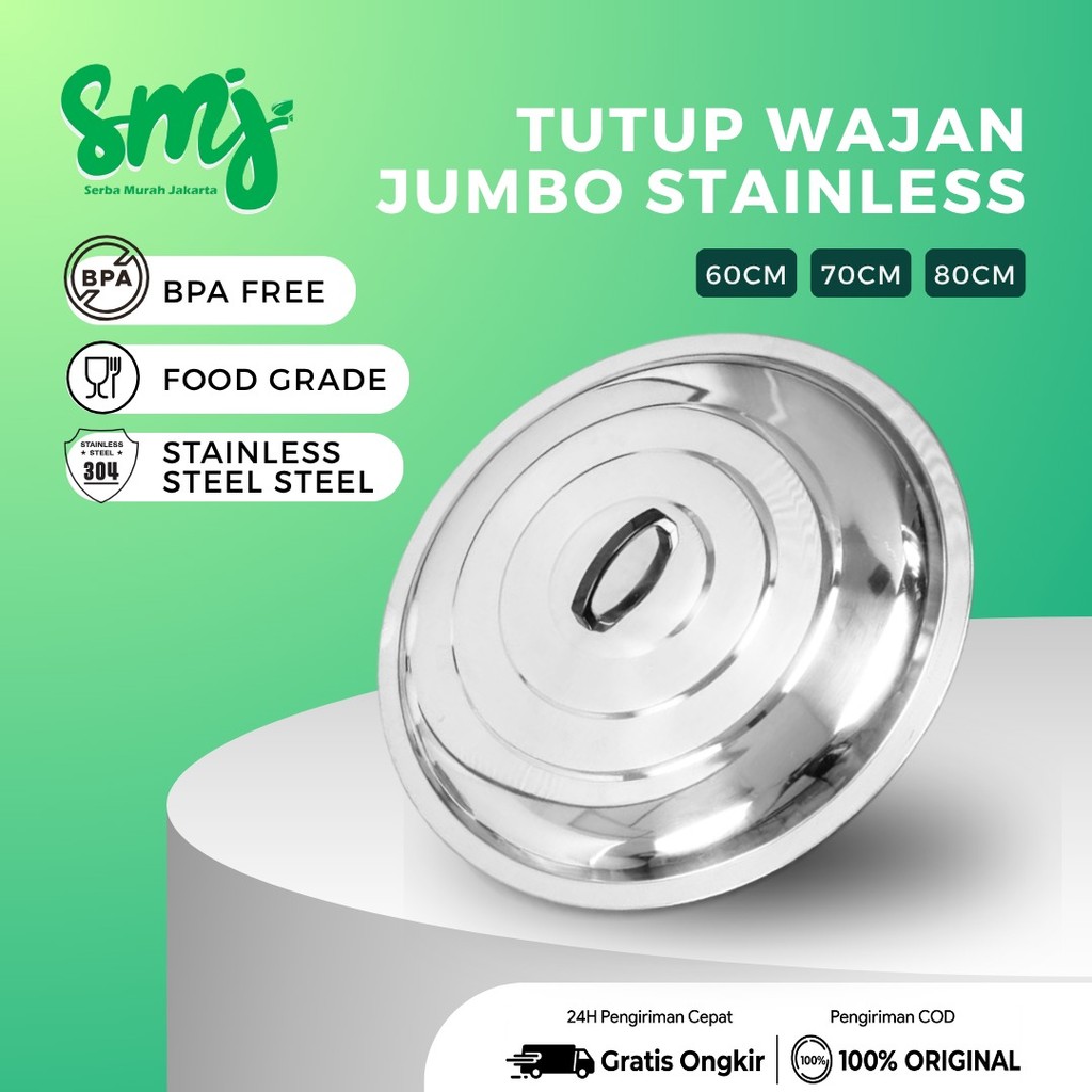 Tutup Wajan/Kuali Jumbo Full Stainless Steel Premium 60-80 CM Anti Karat Tutup Penggorengan Jumbo