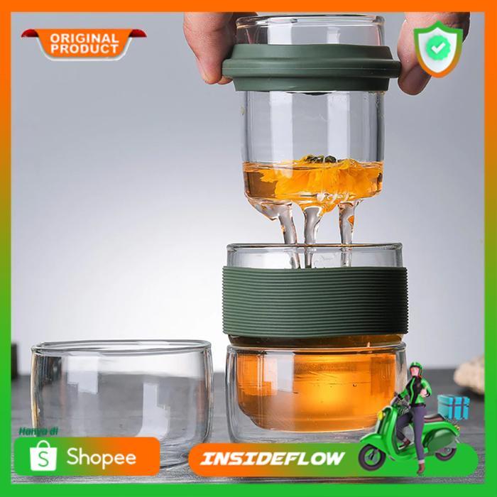 Gelas Saringan Rempah Teapot Infuser Kaca Mug Air Panas Teh