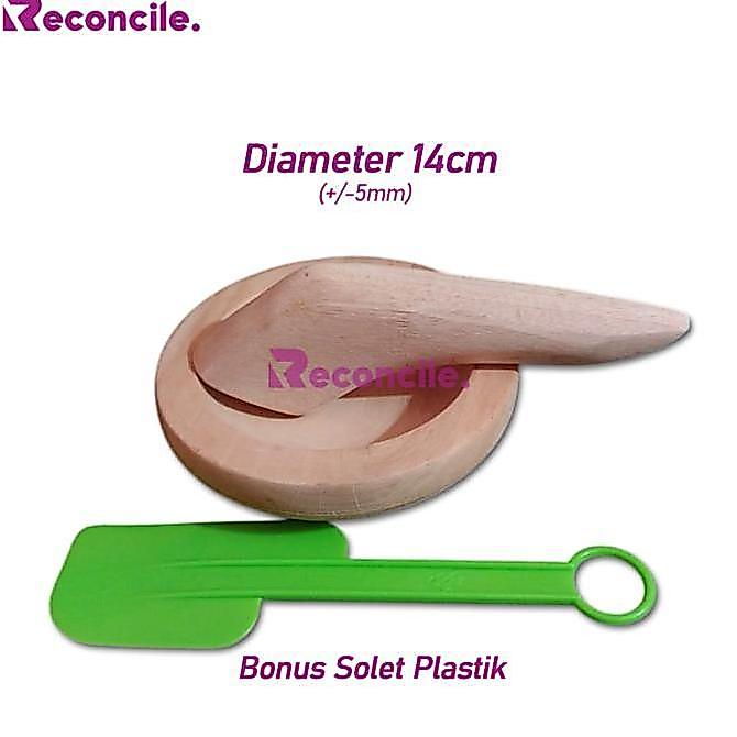 New- Reconcile Cobek + Ulekan Kayu Mahoni Bonus Solet Plastik / Cobek Kayu Mahoni