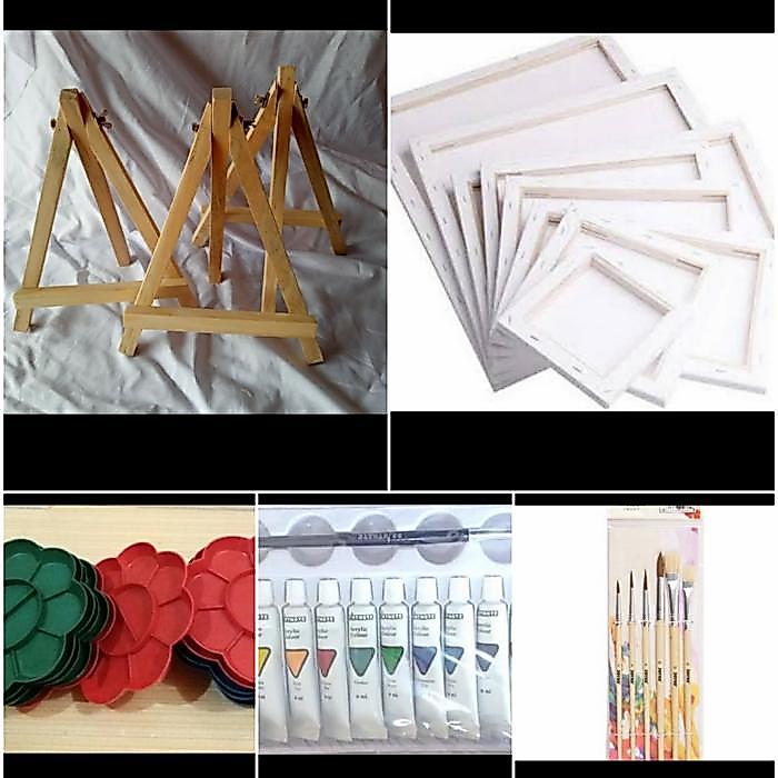 Premium Paket Promo Alat Lukis + Kanvas 20X30 + Mini Easel Original