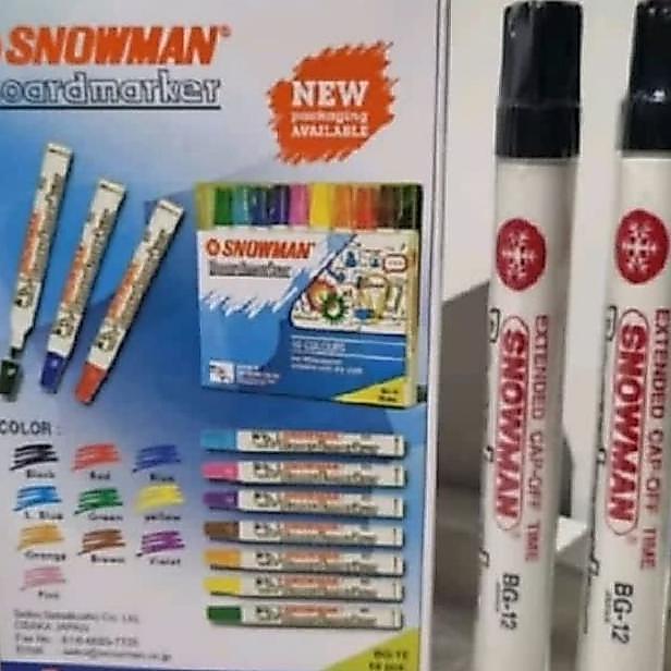 Spidol Papan Snowman White Board Hitam/Spidol Bisa Di Hapus 1 Pak Isi 12 Pcs