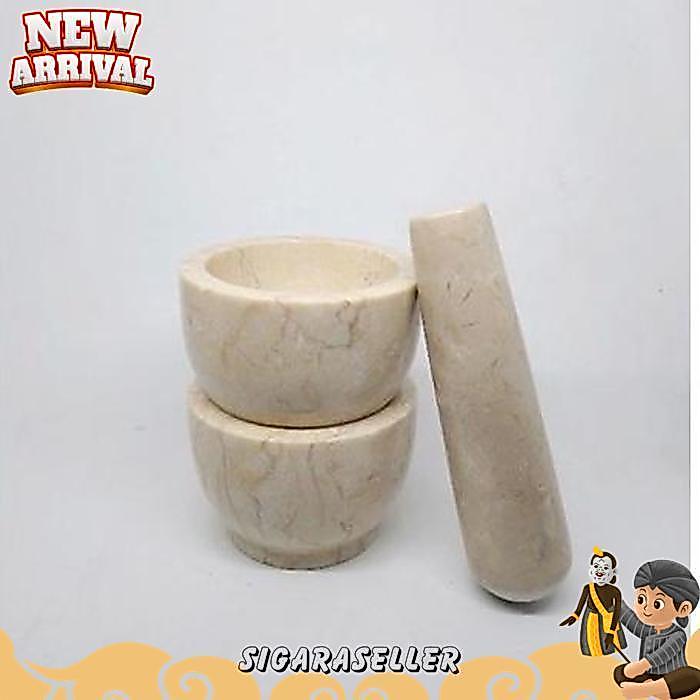 Lumpang Alu Batu Marmer Lesung Mini Marble Stone Mortar Pestle Tumbukan Ulekan