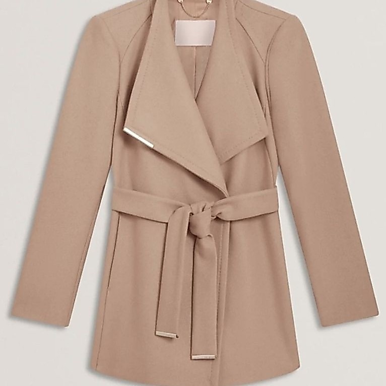 TED BAKER Brown Rosses – Short Belted Woman Wool Wrap Coat (preloved like new), Ted Baker size 2, UK