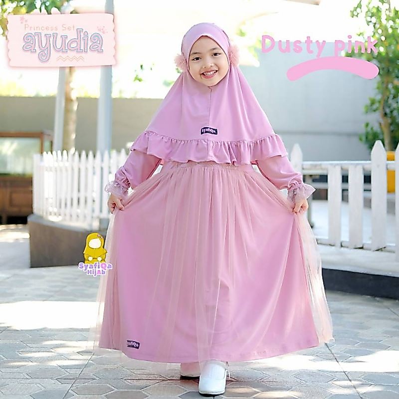 READY GAMIS AYUDIA ORI SYAFIQA - Gamis Anak Brukat - Gamis Anak set Jillbab -  Gamis Bayi Set Jilbab