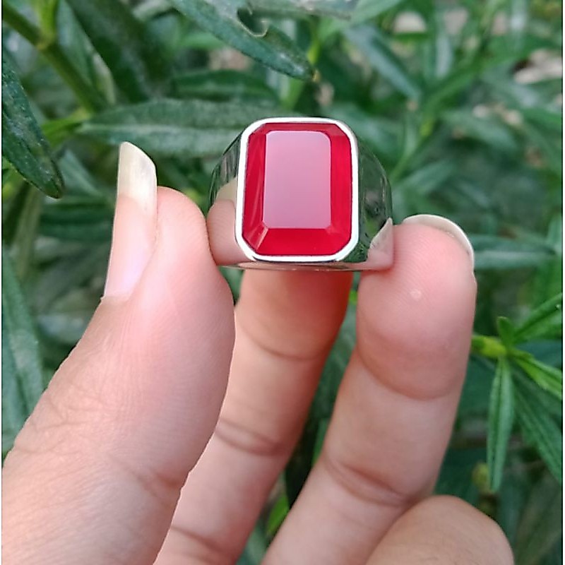 Cincin akik red Baron kotak cutting natural
