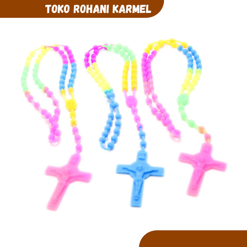 ROSARIO KATOLIK KARET (WARNA-WARNI) / KALUNG ROSARIO ANAK-ANAK
