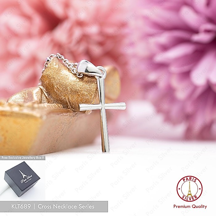 Kalung Salib Polos Perak Asli Silver 925 Lapis Emas Putih Liontin Bandul Salip Wanita Pria Cewek Cow