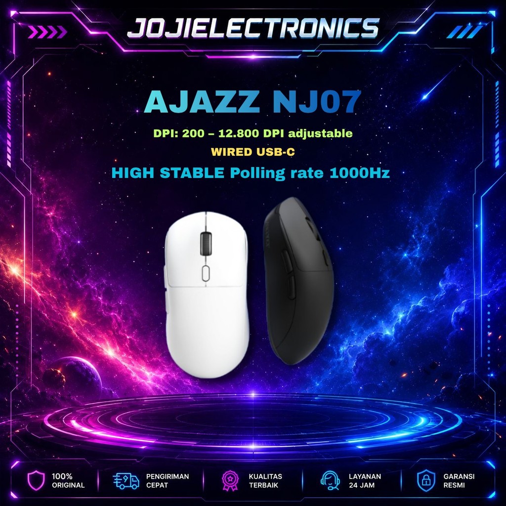 AJAZZ NJ07 / NJ-07 Gaming Mouse Lightweight Tri-mode Connection 1000Hz Polling Rate-Black,Free Mouse