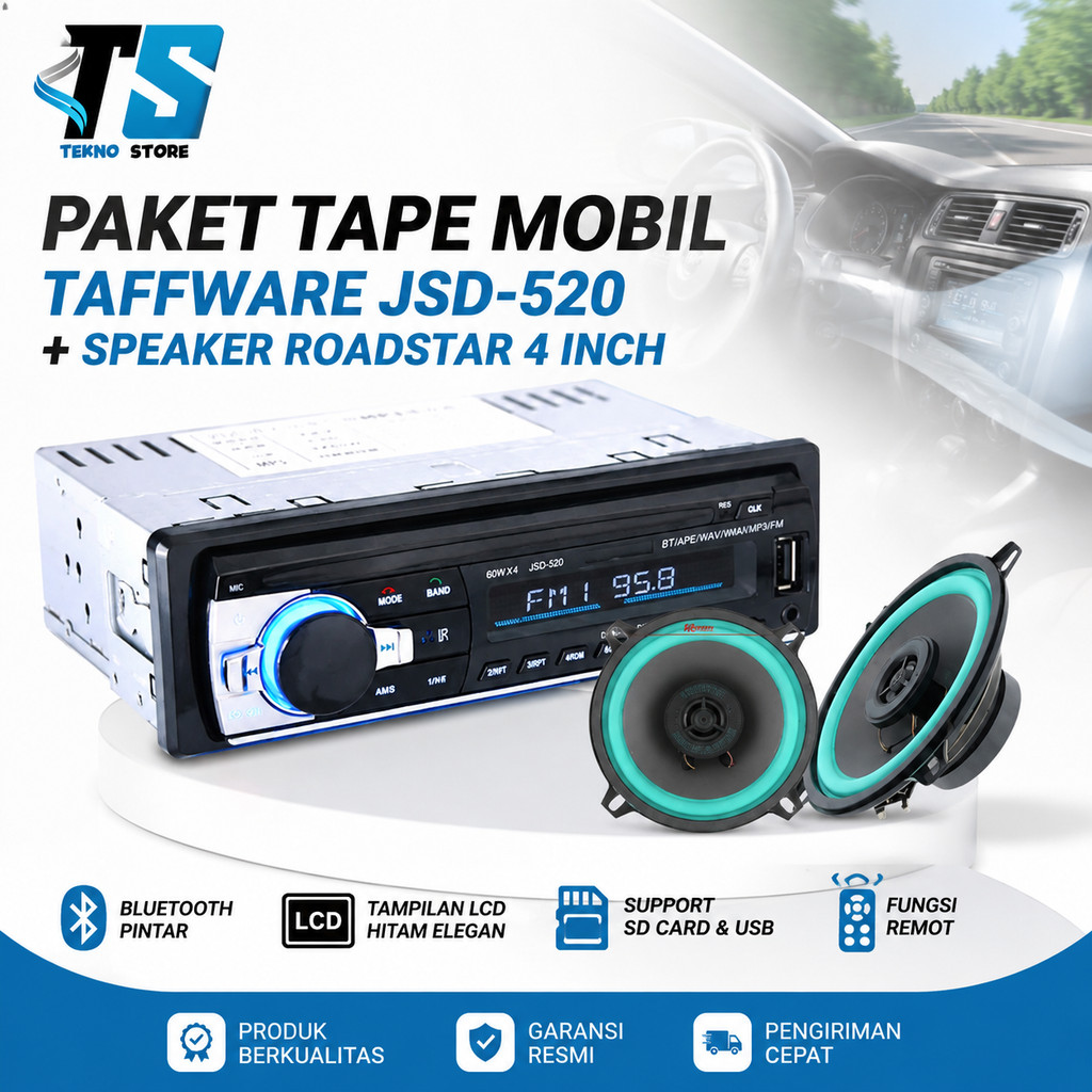 Paket Tape Mobil Taffware JSD-520 dengan Speaker Roadstar 4inch Two Way 2pcs - Teknologi Store