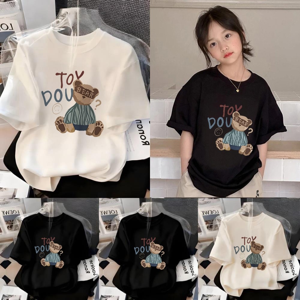 Easytop Kids  100% Kapas Anak Baju Kaos Korea Style Tshirt Cotton Atasan 6-13 Tahun Anak Perempuan M