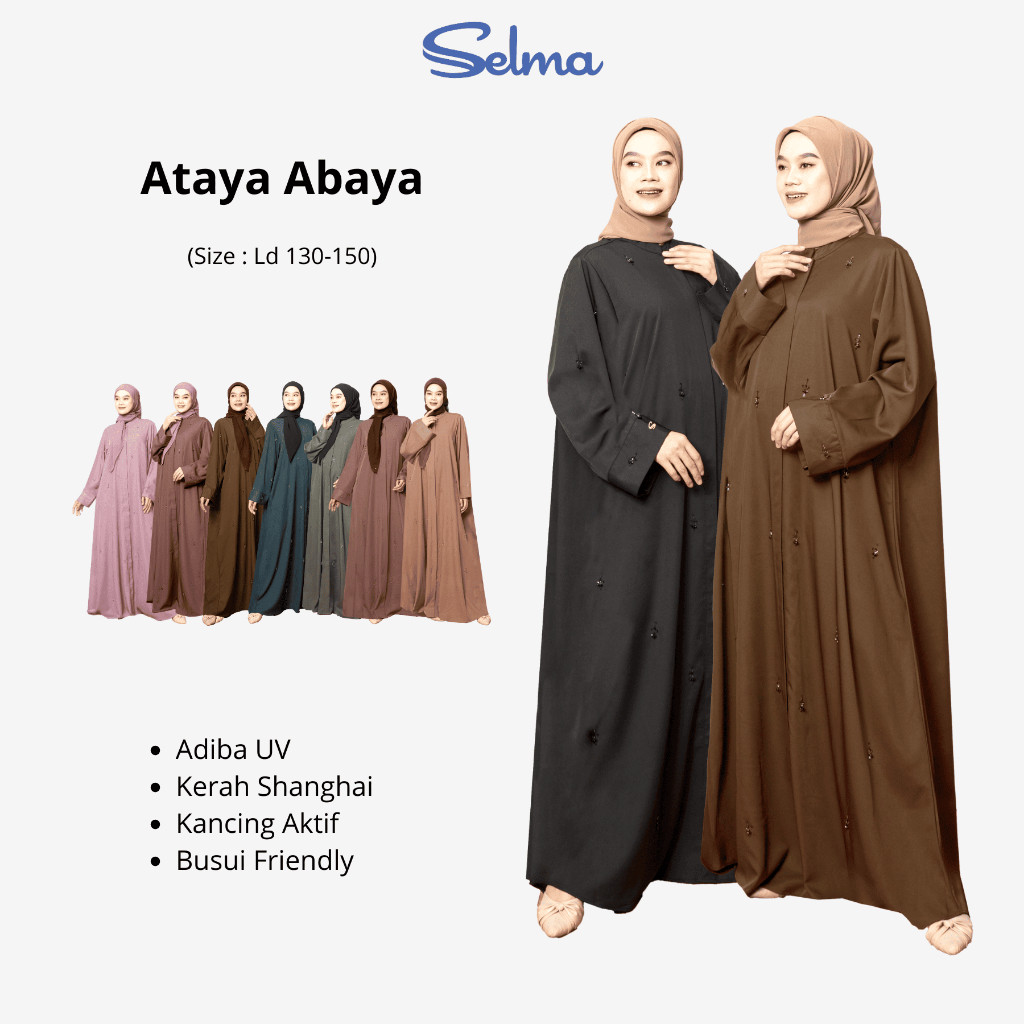 Ataya Abaya Muslim Jumbo LD 130 150 Bahan Adiba Anti UV Dress Pesta Payet Premium Mewah untuk Umroh 