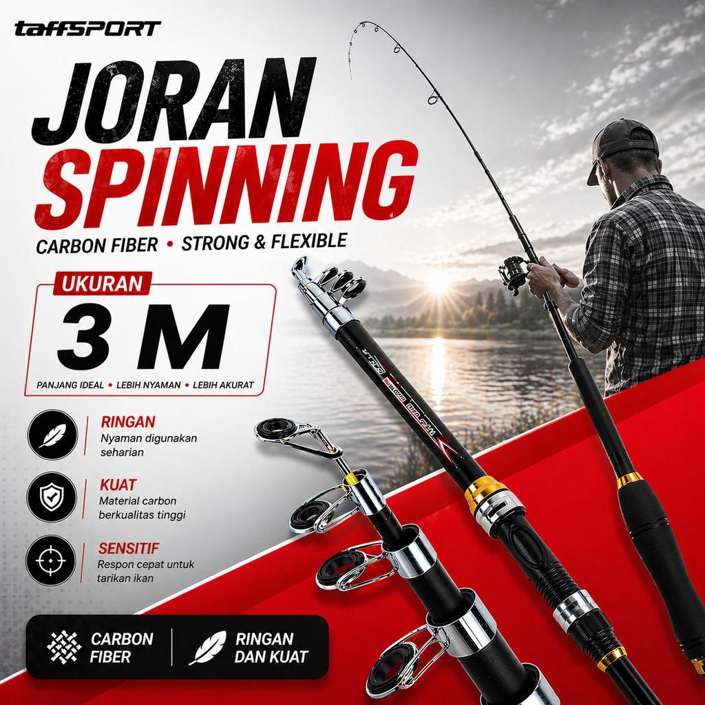 Joran Pancing Spinning Carbon Fiber Telescopic Ringan dan Kuat untuk Casting