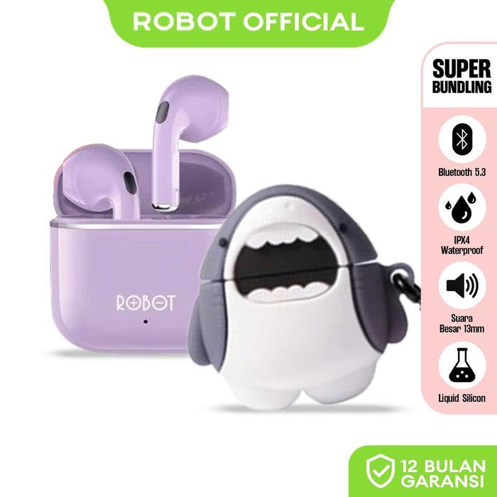 Paket Bundling TWS + Case - Robot TWS Wireless Earphone Airbuds New T50S dan case T50S Original BT 6