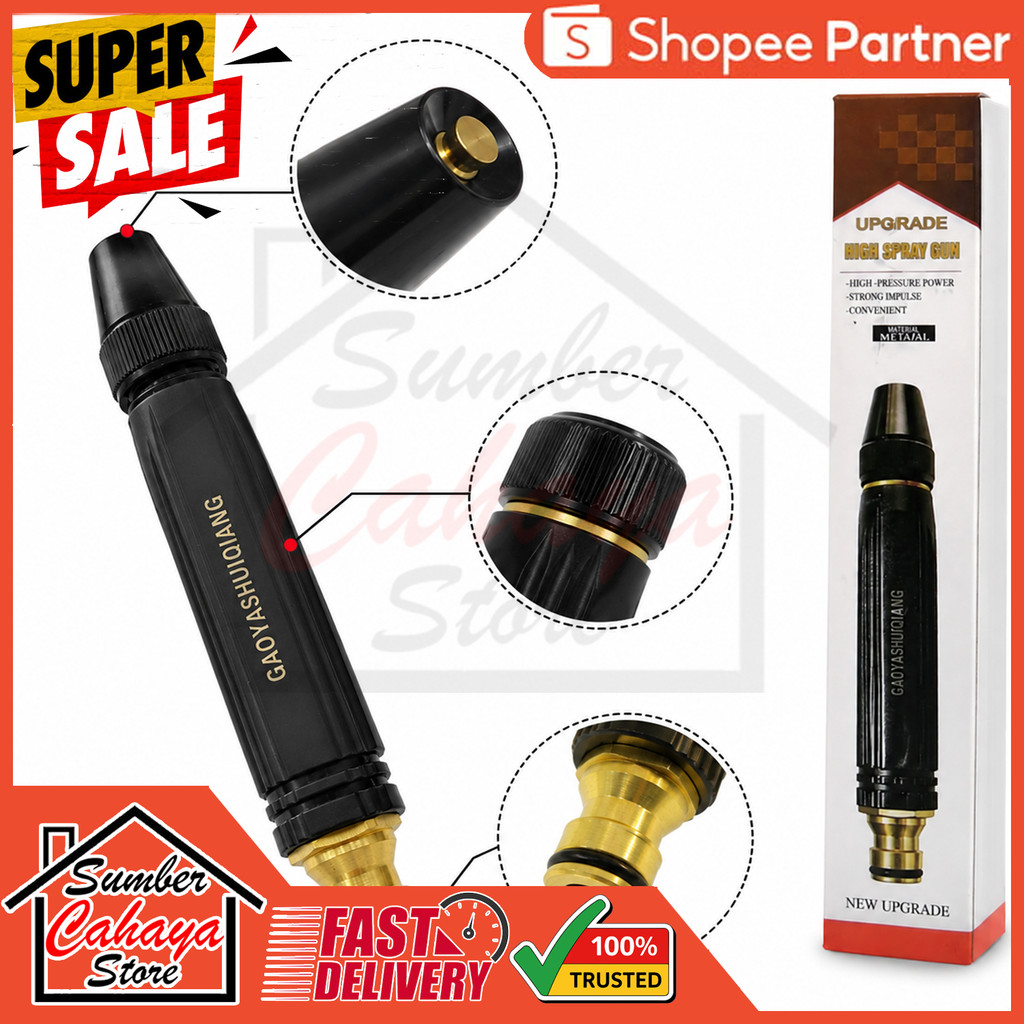 Kepala Selang Semprotan Air Metal Hitam Kuningan Adjustable Water Spray Gun Steam Cleaner Tekanan Ti