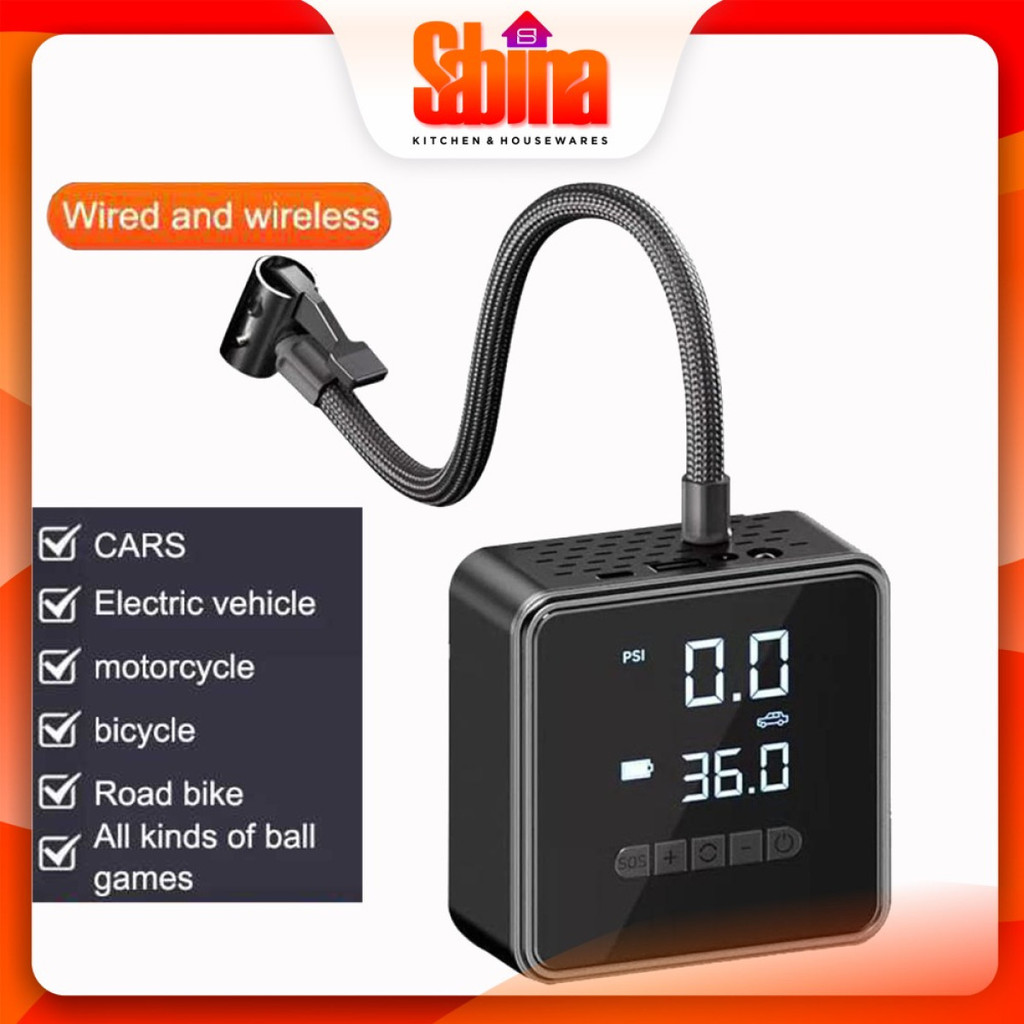 Pompa Ban Elektrik Portable Air Compressor Dual Power 150 PSI 6000mAh