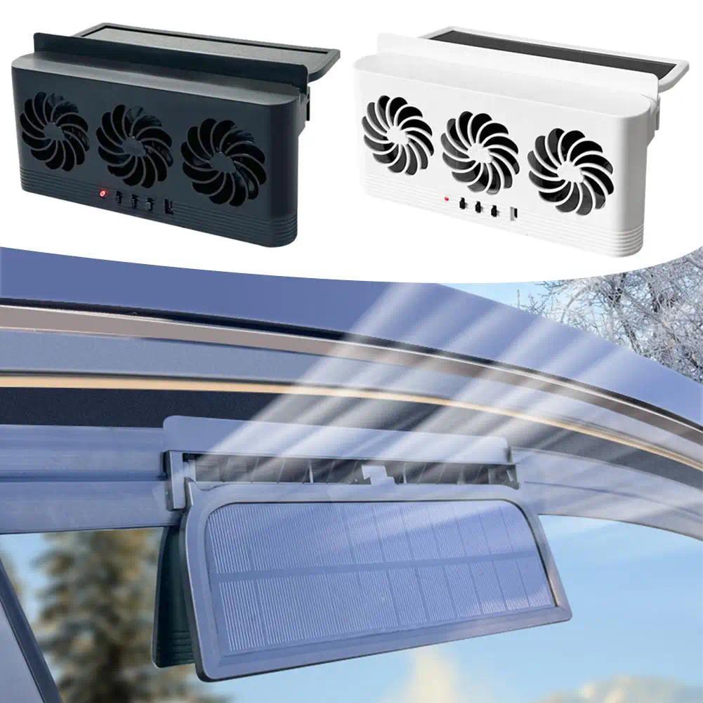 Kipas Pendingin Mobil Tenaga Surya yang Dapat Diperbarui, Pengisian Daya USB Depan/Belakang, Kipas V