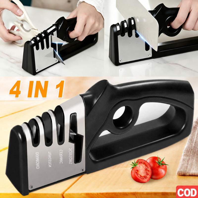 pengasah pisau gunting 4 in 1 asah pisau dapur tungsten keramik berlian anti slip tajam