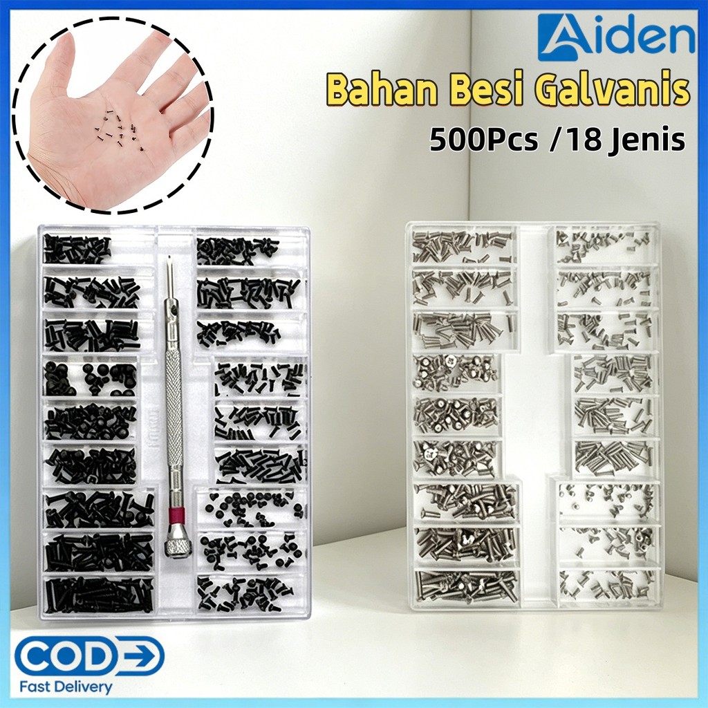 Baut Mini 500pcs Set Baut Mini Kit Reparasi HP Laptop Jam Tangan Kacamata Sekrup Universal Lengkap A