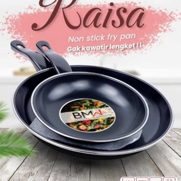 BMW raisa Frypan 1 Set (isi 2 pcs) Teflon Set Diameter 18 cm dan 24 cm / Teflon Anti Lengket