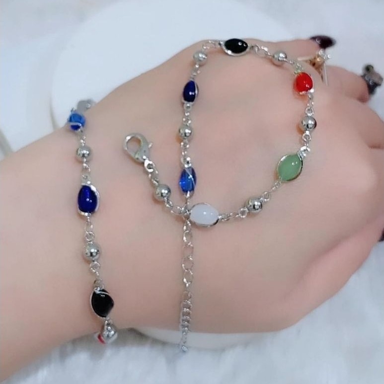 gelang wanita batu giok warna warni cuping titanium anti karat anti karat