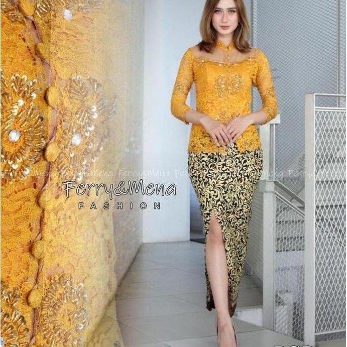 Kebaya Brukat Wanita Rohani Rok Span Sebelah-Kebaya Payet Terbaru/Baju Kebaya Gereja/Kebaya Natal Mo