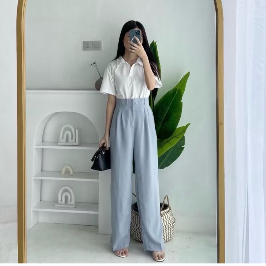 [PRELOVED] Kulot Beige Studio Loui Pants High Waisted - Light Blue Size L