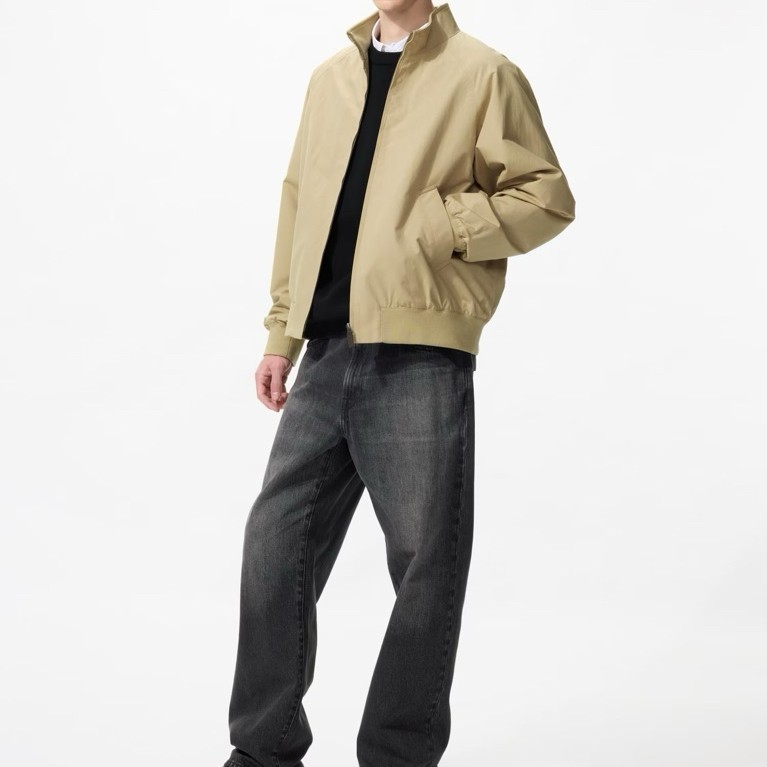 UNIQLO Jaket Harrington, Warna Beige, Ukuran L, 100% Original