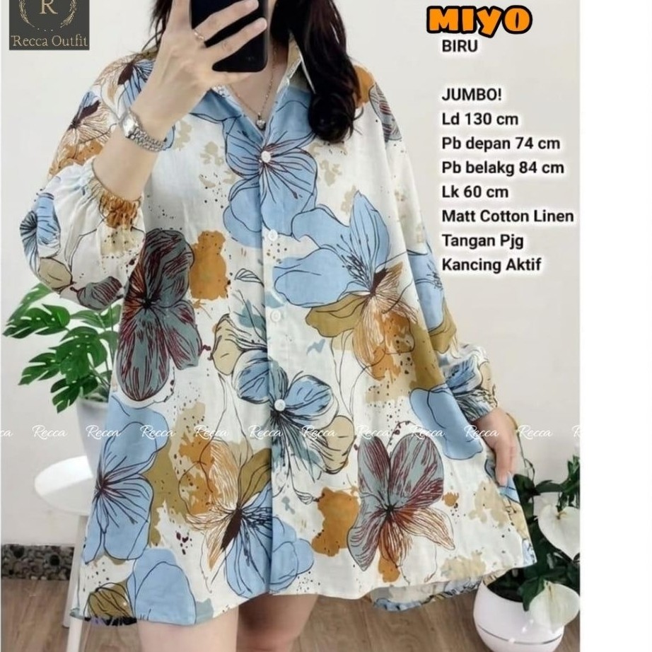 [TERBARU] MIYA & MIYO Jumbo Dress Tunik Katun Linen Motif bunga Terlaris / Atasan Wanita Oversize LD
