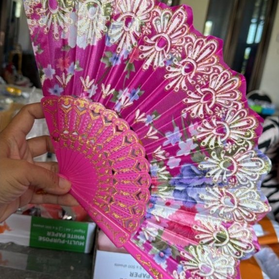 KIPAS TANGAN MOTIF BUNGA GLITER