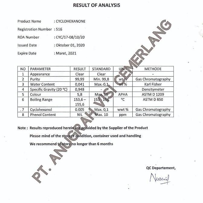 CYCLOHEXANONE / CYC / ANONG - 5000 ML