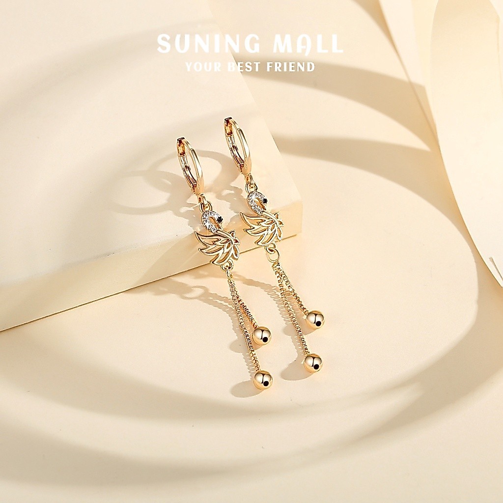 Anting Angsa Panjang Anti Karat Fashion Korea Aksesoris Wanita Elegant Anting Rumbai Emas-Suning